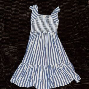 J. Crew Crewcuts Blue White Stripe Smocked Ruffle Midi Dress 10